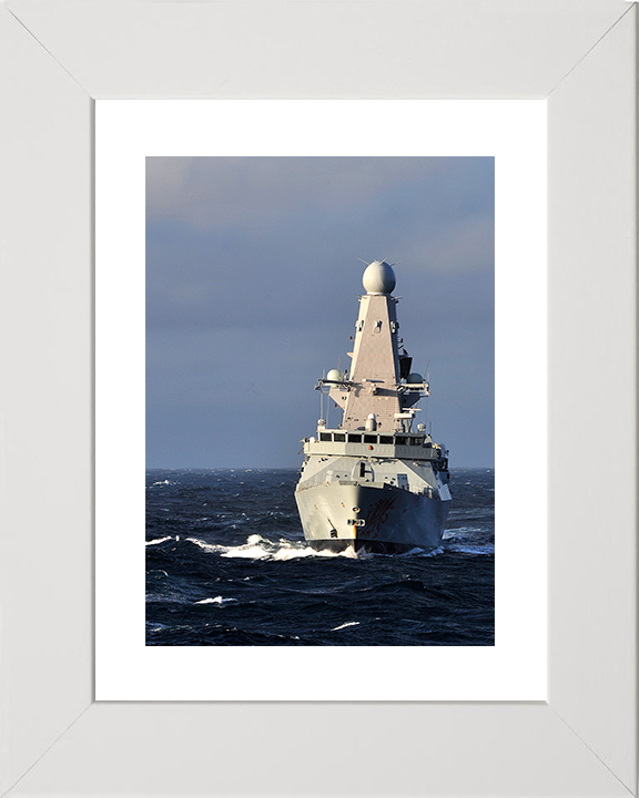 HMS Dragon (D35) Royal Navy Type 45 Destroyer Bow View Portrait Photo Print Wall Art Decor Posters, Prints, & Visual Artwork Hampshire Prints 10 x 8 White Frame Yes