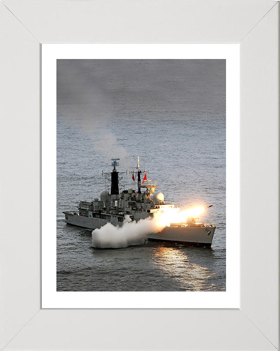 HMS Liverpool (D92) Photo Print - Firing Sea Dart Missile - Royal Navy Type 42 Destroyer Hampshire Prints 10 x 8 White Frame Yes