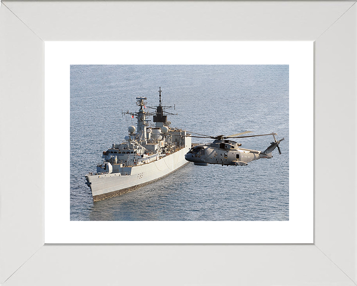 HMS Cumberland (F85) Royal Navy Type 22 Frigate With Merlin Helicopter Photo Print Wall Art Decor Posters, Prints, & Visual Artwork Hampshire Prints 10 x 8 White Frame Yes
