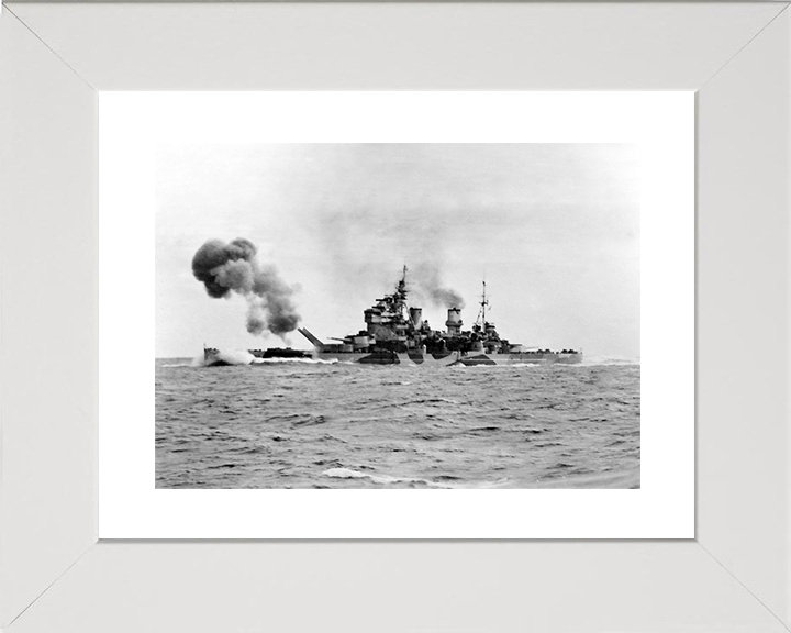 HMS Anson (79) Royal Navy King George V Class Battleship Firing Photo Print Wall Art Decor Posters, Prints, & Visual Artwork Hampshire Prints 10 x 8 White Frame Yes