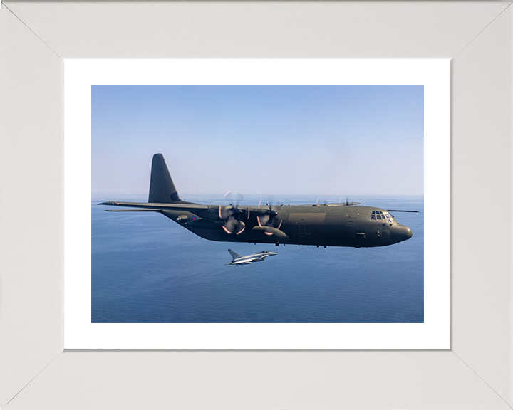 RAF C130J Hercules With Typhoon Jet 2023 Photo Print - Royal Air Force Aircraft Posters, Prints, & Visual Artwork Hampshire Prints 10 x 8 White Frame Yes