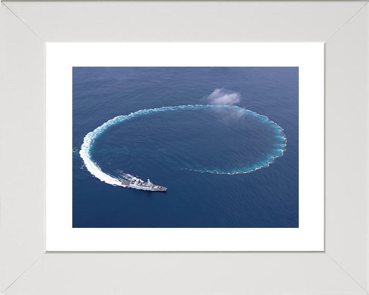HMS Daring (D32) Royal Navy Type 45 Destroyer Circle Wake Photo Print Wall Art Decor Posters, Prints, & Visual Artwork Hampshire Prints 10 x 8 White Frame Yes