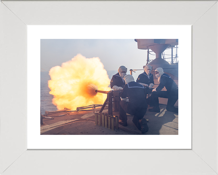 Royal Navy Gun Salute at the Decommissioning of HMS Lancaster Photo Print Wall Art Naval Decor Hampshire Prints 10 x 8 White Frame Yes