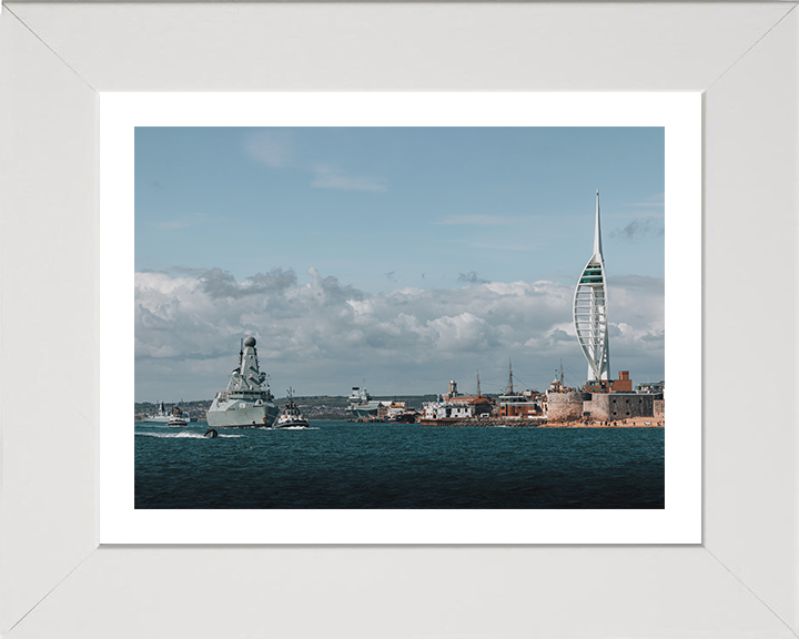 HMS Dauntless (D33) Photo Print - Leaving Portsmouth 2025 - Royal Navy Type 45 Destroyer Hampshire Prints 10 x 8 White Frame Yes