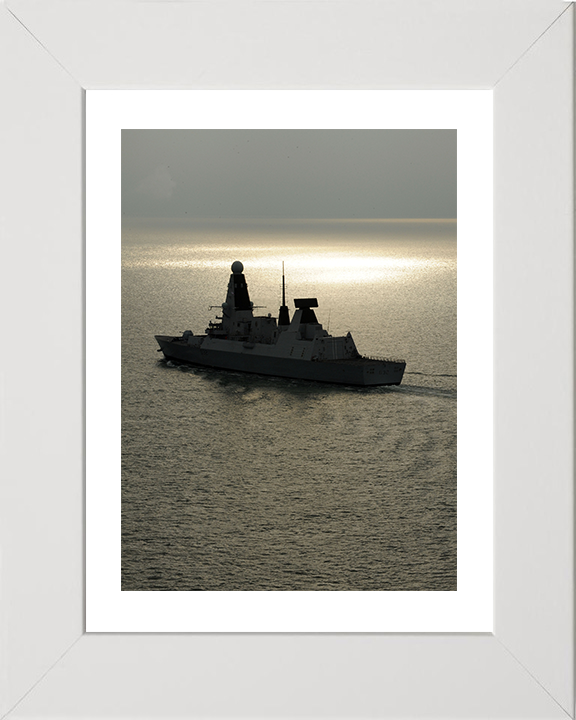 HMS Daring (D32) Photo Print - At Sunset 2010 - Royal Navy Type 45 Destroyer Hampshire Prints 10 x 8 White Frame Yes