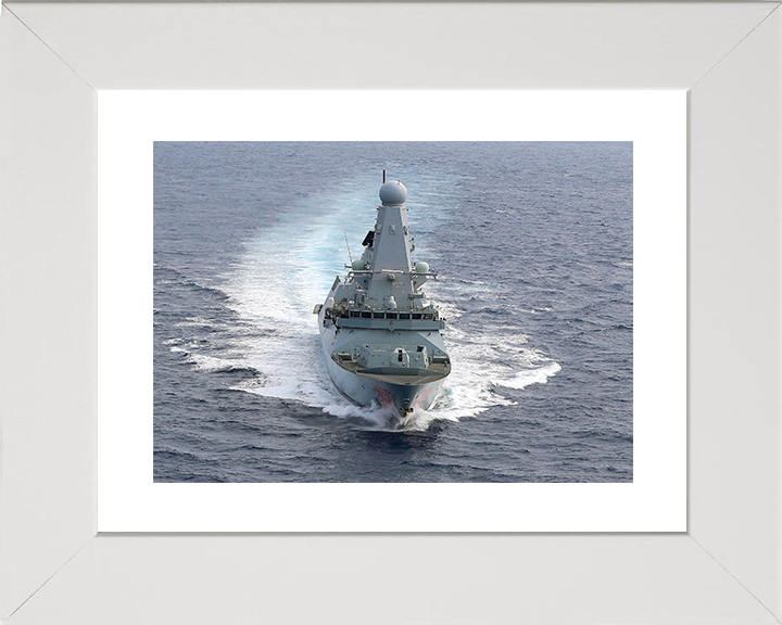HMS Dragon (D35) Royal Navy Type 45 Destroyer Underway Bow View Photo Print Wall Art Decor Posters, Prints, & Visual Artwork Hampshire Prints 10 x 8 White Frame Yes
