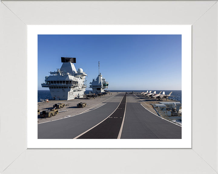 HMS Prince of Wales (R09) Photo Print - Flight Deck - Royal Navy Queen Elizabeth Class Aircraft Carrier Hampshire Prints 10 x 8 White Frame Yes