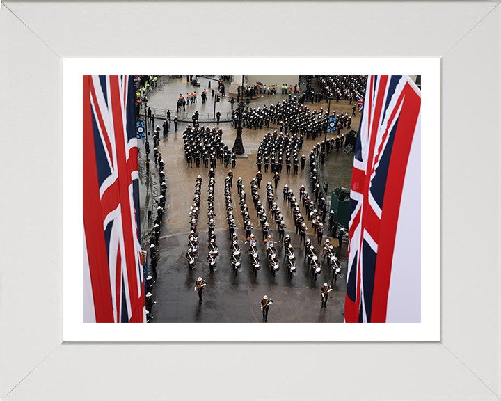 Royal Marines Band Marching At the Kings Coronation Photo Print Hampshire Prints 10 x 8 White Frame Yes