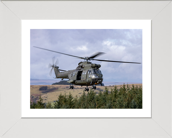 RAF Puma HC2 Helicopter in flight Photo Print - Royal Air Force Aircraft Hampshire Prints 10 x 8 White Frame Yes