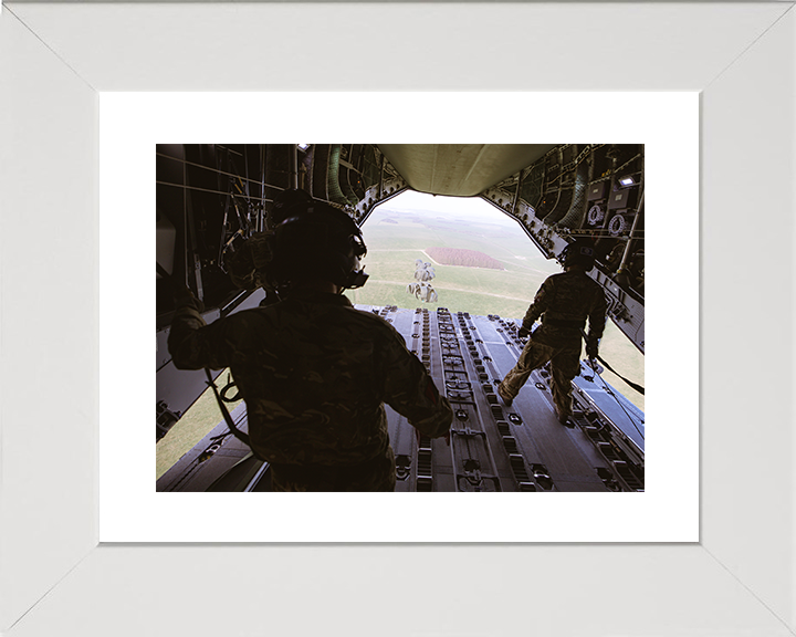 RAF Load Masters Drop CDS From an A400M Aircraft Photo Print Royal Air Force Wall Art Poster Posters, Prints, & Visual Artwork Hampshire Prints 10 x 8 White Frame Yes