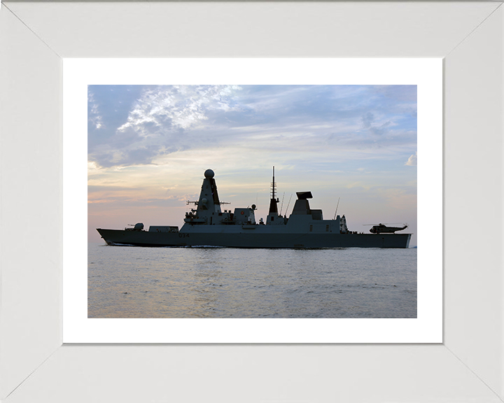 HMS Diamond (D34) Photo Print - Port Side Silhouette 2012 - Royal Navy Type 45 Destroyer Hampshire Prints 10 x 8 White Frame Yes