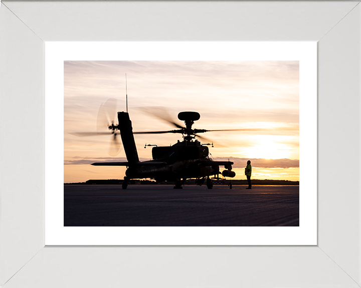 Army air Corps Apache Helicopters at sunset Silhouette Photo Print - British Army Posters, Prints, & Visual Artwork Hampshire Prints 10 x 8 White Frame Yes