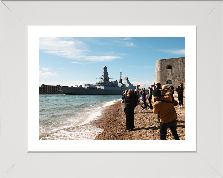 HMS Dauntless (D33) Photo Print - Round Tower 2025 - Royal Navy Type 45 Destroyer Hampshire Prints 10 x 8 White Frame Yes