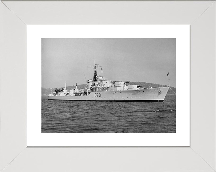 HMS Sluys (D60) Photo Print - At a Buoy 1949 - Royal Navy Battle Class Destroyer Posters, Prints, & Visual Artwork Hampshire Prints 10 x 8 White Frame Yes