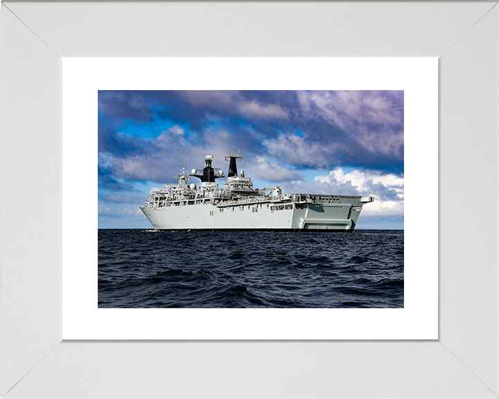 HMS Albion (L14) Royal Navy Albion Class Amphibious Ship At Sea During Sunset Photo Print Wall Art Naval Decor Posters, Prints, & Visual Artwork Hampshire Prints 10 x 8 White Frame Yes