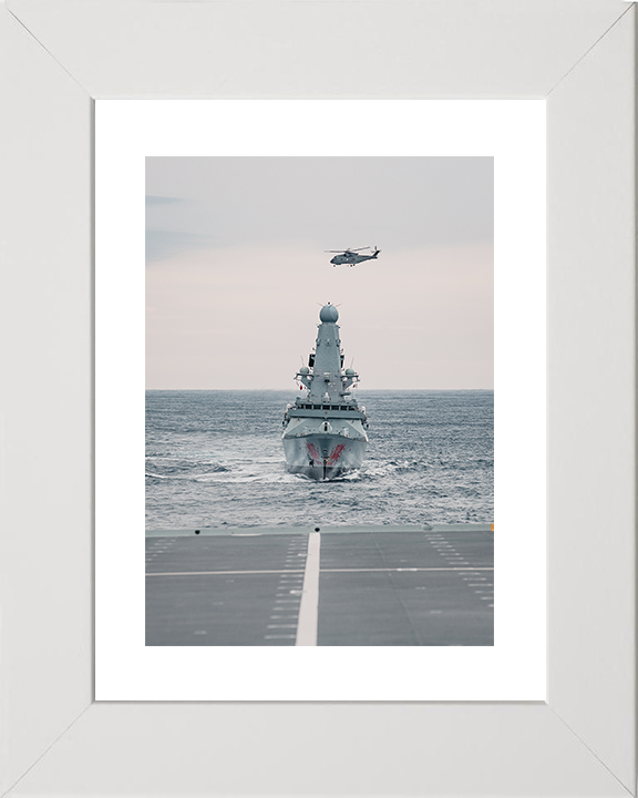 HMS Dragon (D35) Royal Navy Type 45 Destroyer From a Flight Deck Photo Print Wall Art Decor Posters, Prints, & Visual Artwork Hampshire Prints 10 x 8 White Frame Yes