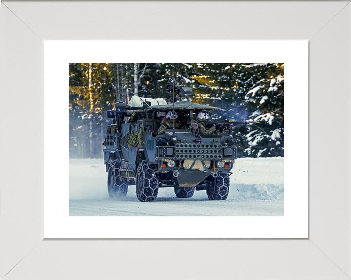 British Army Soldier operating a Jackal 2 Vehicle on Snow Photo Print Wall Art Military Decor Posters Posters, Prints, & Visual Artwork Hampshire Prints 10 x 8 White Frame Yes