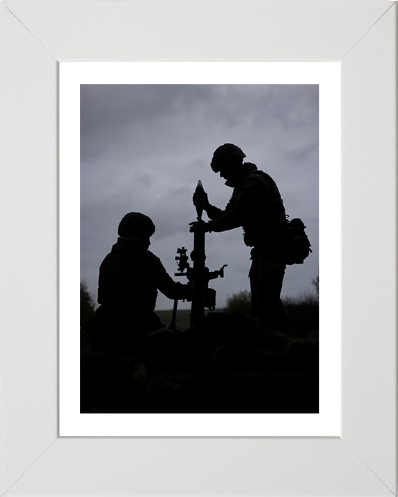 Army Mortar team Silhouette | Photo Print | Framed Print | Military | British Army | Wall Art | Home Decor | Photography Hampshire Prints 10 x 8 White Frame Yes