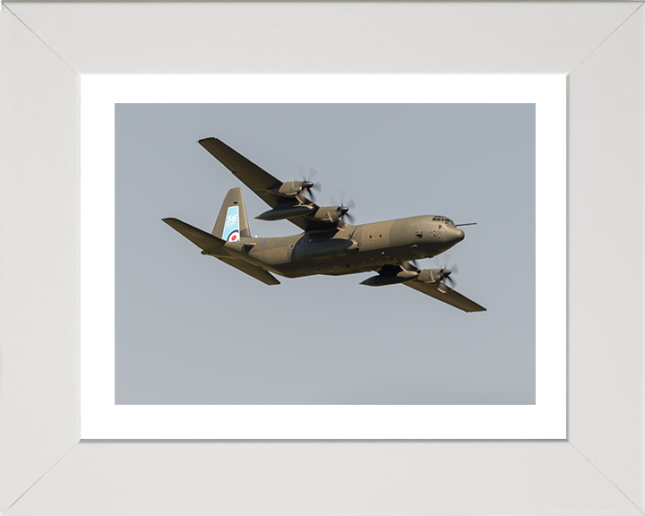 RAF Hercules C-130J in flight Photo Print - Royal Air Force Aircraft Hampshire Prints 10 x 8 White Frame Yes