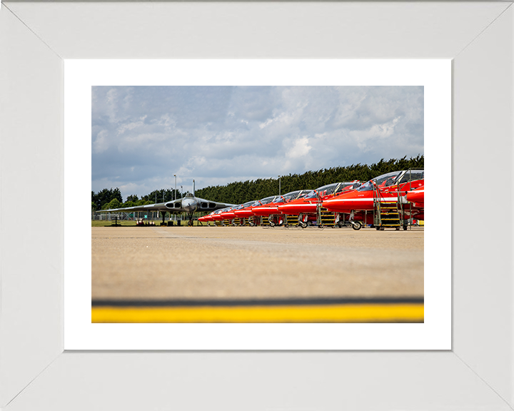 RAF Avro Vulcan Bomber with the Red Arrows Photo Print - Royal Air Force Aircraft Posters, Prints, & Visual Artwork Hampshire Prints 10 x 8 White Frame Yes