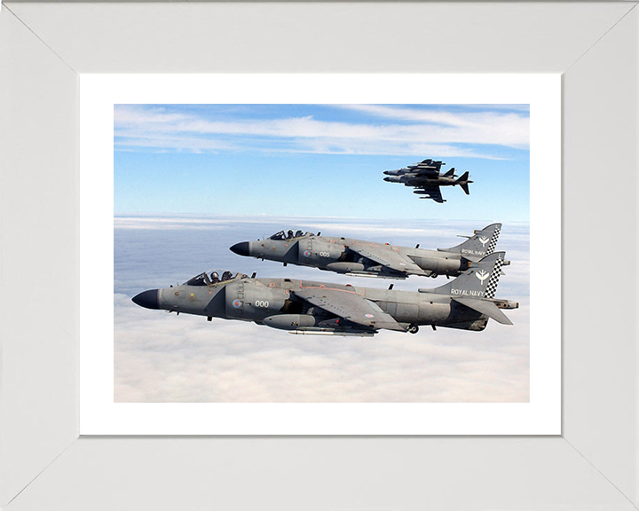 Four Harrier FA2 Jets Flying in Formation Photo Print - Royal Navy Aircraft Posters, Prints, & Visual Artwork Hampshire Prints 10 x 8 White Frame Yes