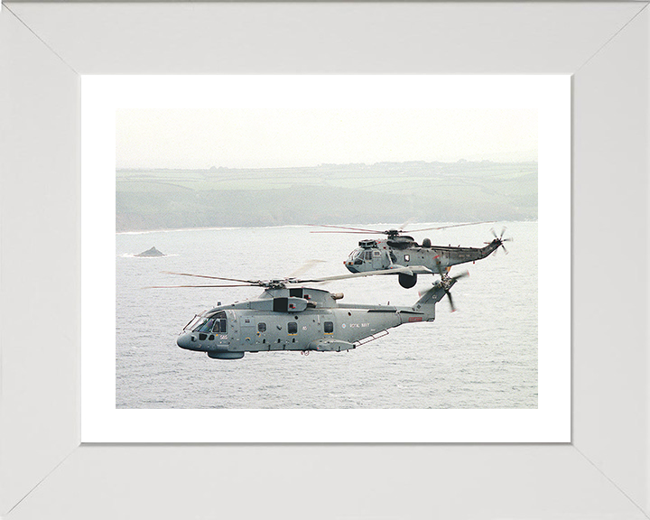 Merlin and Sea King Helicopter off Cornwall Photo Print - Royal Navy Aircraft Posters, Prints, & Visual Artwork Hampshire Prints 10 x 8 White Frame Yes