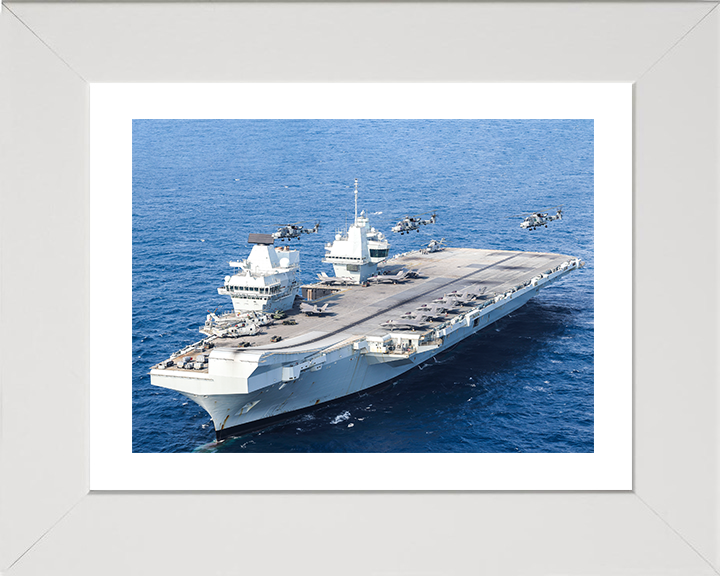 HMS Prince of Wales (R09) Photo Print - With Wildcats 2025 - Royal Navy Queen Elizabeth Class Aircraft Carrier Hampshire Prints 10 x 8 White Frame Yes