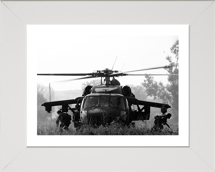 Light Infantry Soldiers deploy from American Blackhawk Helicopter Photo Print - British Army