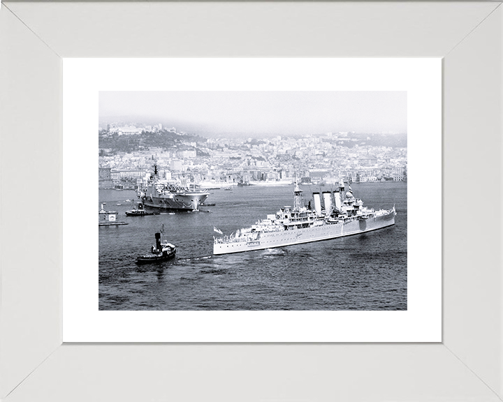 HMS Cumberland (57) Royal Navy County Class Cruiser Warship Naples 1955 Photo Print Wall Art Decor Posters, Prints, & Visual Artwork Hampshire Prints 10 x 8 White Frame Yes