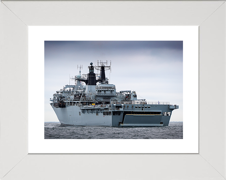 HMS Albion (L14) Royal Navy Albion Class Amphibious Ship Port Quarter View Photo Print Wall Art Naval Decor Posters, Prints, & Visual Artwork Hampshire Prints 10 x 8 White Frame Yes