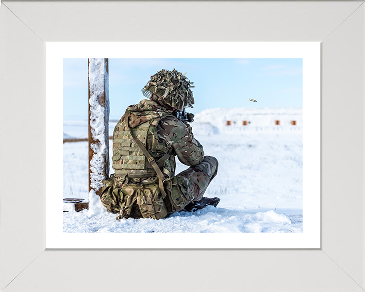 Soldier on a Snowy firing range Photo Print - British Army Hampshire Prints 10 x 8 White Frame Yes