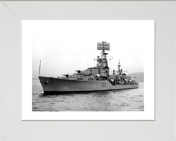 HMS Barrosa (D68) Photo Print - At Sea 1963 - Royal Navy Battle Class Destroyer Posters, Prints, & Visual Artwork Hampshire Prints 10 x 8 White Frame Yes