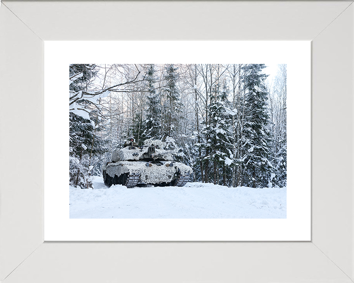 Challenger 2 Main in the snow British Army Vehicle Photo Print Wall Art Military Decor UK Posters, Prints, & Visual Artwork Hampshire Prints 10 x 8 White Frame Yes