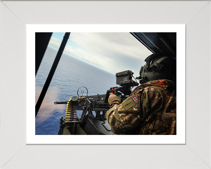 Royal Marines firing M3M from a Wildcat Helicopter Photo Print Hampshire Prints 10 x 8 White Frame Yes