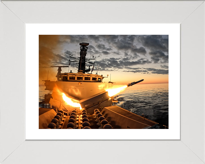 HMS Somerset (F82) Photo Print - Firing NSM 2025 - Royal Navy Type 23 Frigate Hampshire Prints 10 x 8 White Frame Yes
