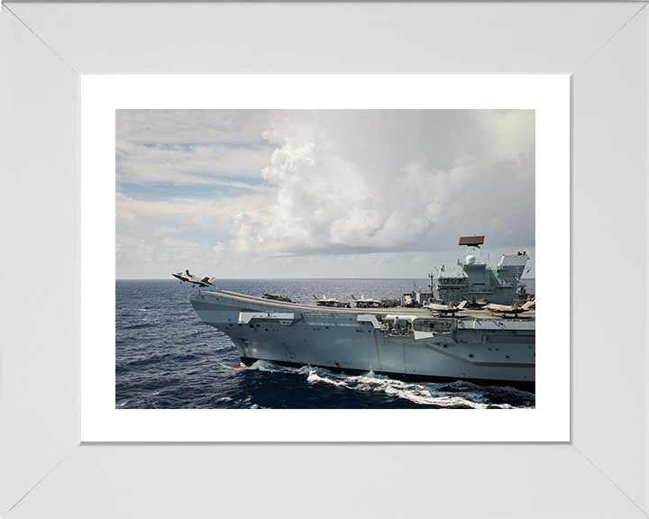 HMS Prince of Wales (R09) Photo Print - F-35B Lightning Takeoff - Royal Navy Queen Elizabeth Class Aircraft Carrier Hampshire Prints 10 x 8 White Frame Yes
