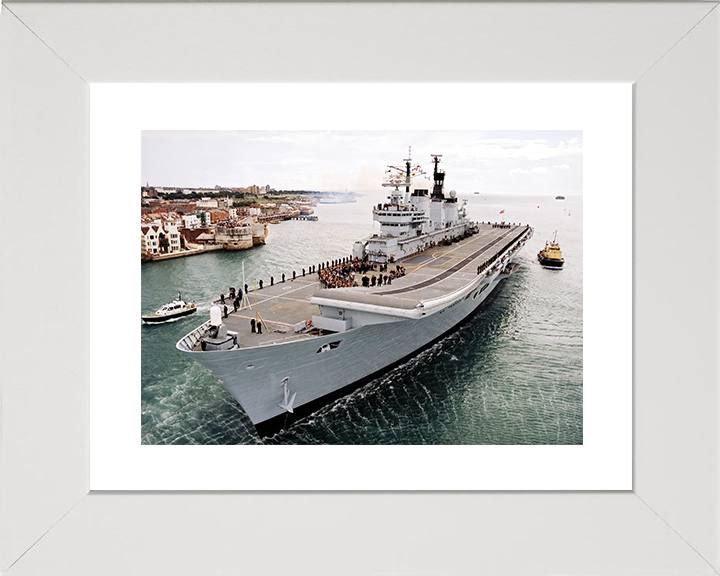 HMS Ark Royal (R07) Royal Navy Invincible Class Aircraft Carrier Passing Old Portsmouth Photo Print Wall Art Decor Posters, Prints, & Visual Artwork Hampshire Prints 10 x 8 White Frame Yes