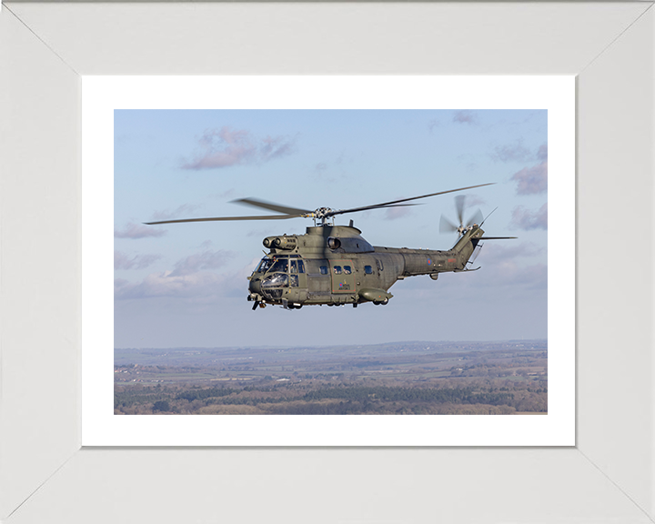 RAF Puma HC2 Helicopter in flight Photo Print - Royal Air Force Aircraft Hampshire Prints 10 x 8 White Frame Yes