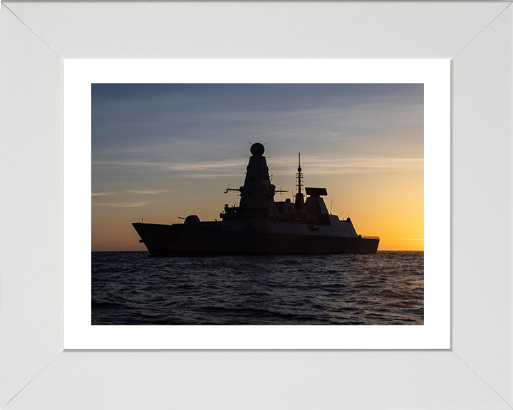 HMS Dragon (D35) Photo Print - Port Side at Sunset - Royal Navy Type 45 Destroyer Hampshire Prints 10 x 8 White Frame Yes