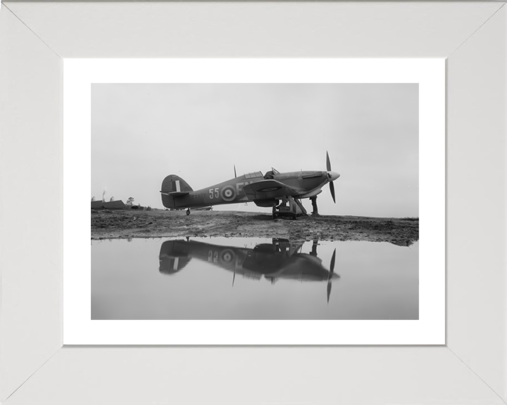RAF Hurricane Mark IIB Reflections Photo Print - Royal Air Force Aircraft Hampshire Prints 10 x 8 White Frame Yes
