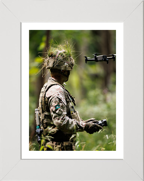 Soldier Flies an Anafi camera drone Photo Print - British Army Hampshire Prints 10 x 8 White Frame Yes