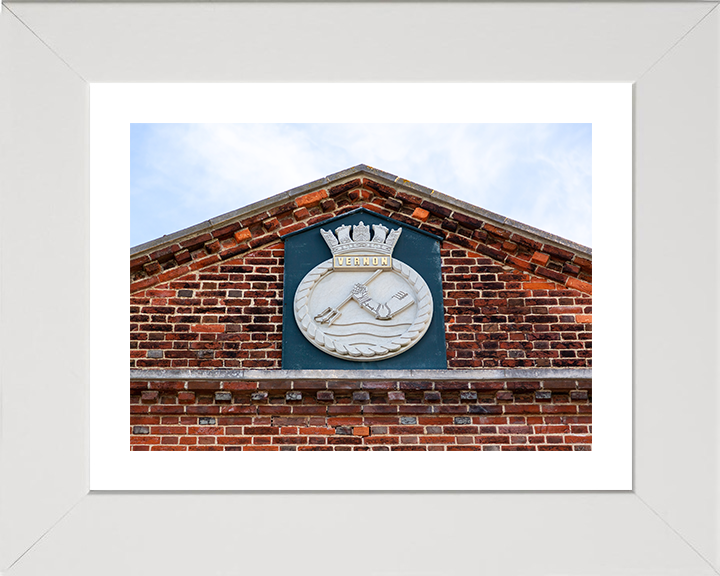 HMS Vernon Badge or Crest Photo Print - Royal Navy Shore Establishment Posters, Prints, & Visual Artwork Hampshire Prints 10 x 8 White Frame Yes