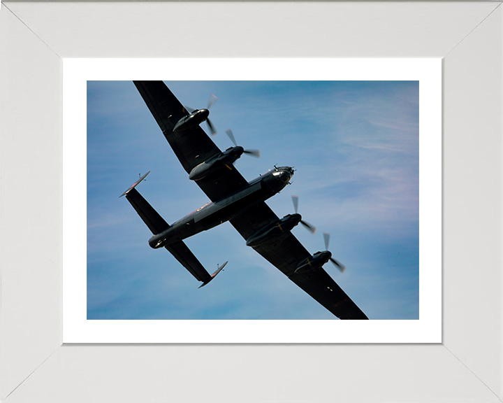 RAF Avro Lancaster in flight Close up Photo Print - Royal Air Force Aircraft Hampshire Prints 10 x 8 White Frame Yes