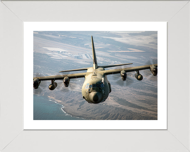 RAF C130J C4 Hercules in flight Photo Print - Royal Air Force Aircraft Hampshire Prints 10 x 8 White Frame Yes