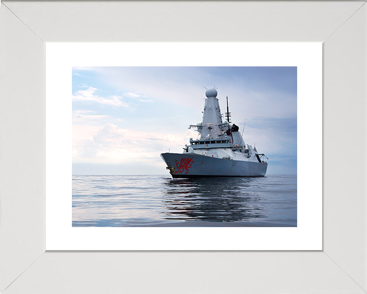 HMS Dragon (D35) Royal Navy Type 45 Destroyer Port Bow Reflection Photo Print Wall Art Decor Posters, Prints, & Visual Artwork Hampshire Prints 10 x 8 White Frame Yes