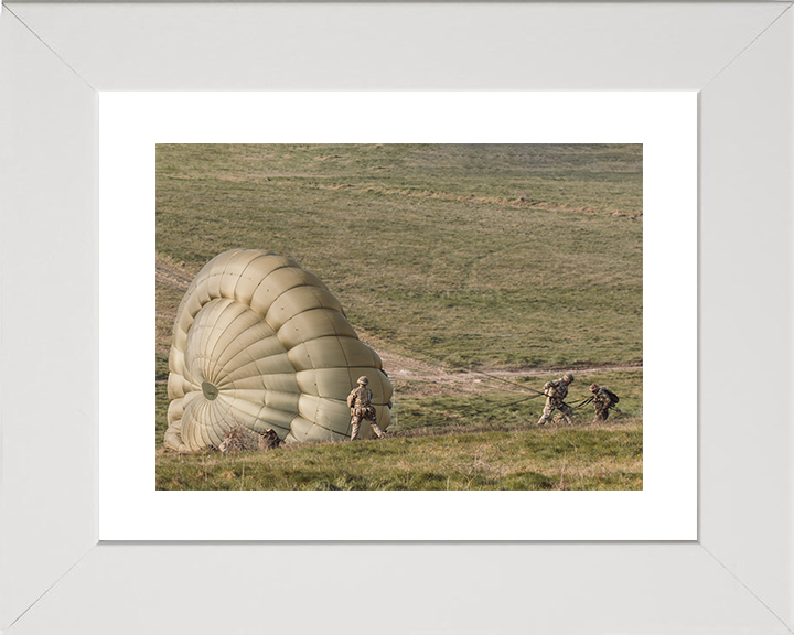 British Army Paratroopers Recover Their Canopies Photo Print Wall Art Military Decor Poster Posters, Prints, & Visual Artwork Hampshire Prints 10 x 8 White Frame Yes