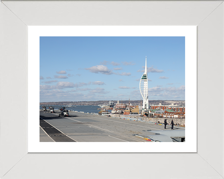 HMS Prince of Wales (R09) Photo Print - Spinnaker Tower - Royal Navy Queen Elizabeth Class Aircraft Carrier Hampshire Prints 10 x 8 White Frame Yes