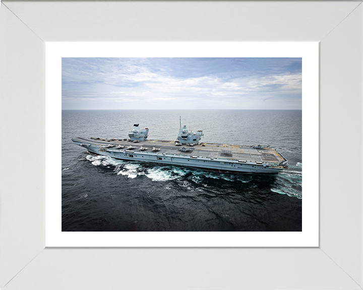 HMS Prince of Wales (R09) Photo Print - At Sea 2025 - Royal Navy Queen Elizabeth Class Aircraft Carrier Hampshire Prints 10 x 8 White Frame Yes