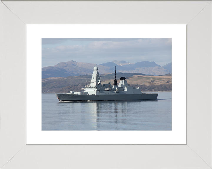 HMS Defender (D36) Royal Navy Type 45 Destroyer Port Side Reflections Photo Print Wall Art Decor Posters, Prints, & Visual Artwork Hampshire Prints 10 x 8 White Frame Yes