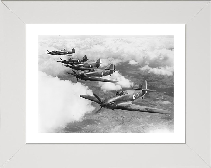 RAF Hurricane Mark Is in Formation Photo Print - Royal Air Force Aircraft Hampshire Prints 10 x 8 White Frame Yes